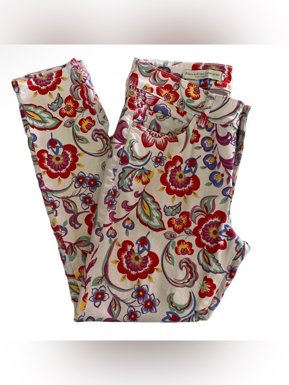 Anthropologie Pilcro Floral Print Pants Boho High Rise Skinny Leg Petite Women’s